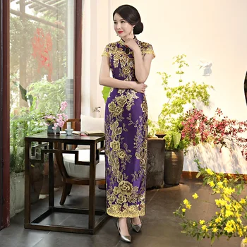 

Women New Arrival Dress Embroidered Cheongsam Chinese Style Long Cheongsam Traditional Embroidered Sequined Ceremonial Cheongsam