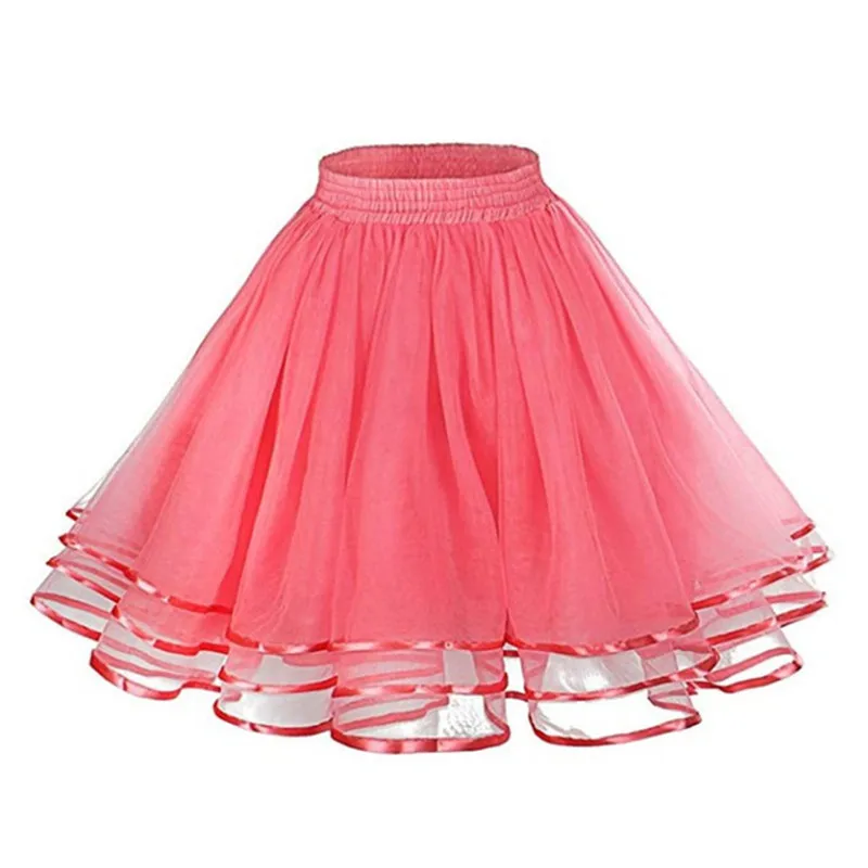 Sweet Princess Short Skirt Petticoat Lady Ribbon Orange Tulle Fluffy Rockabilly Underskirt Yellow Red Festival Party Skirts