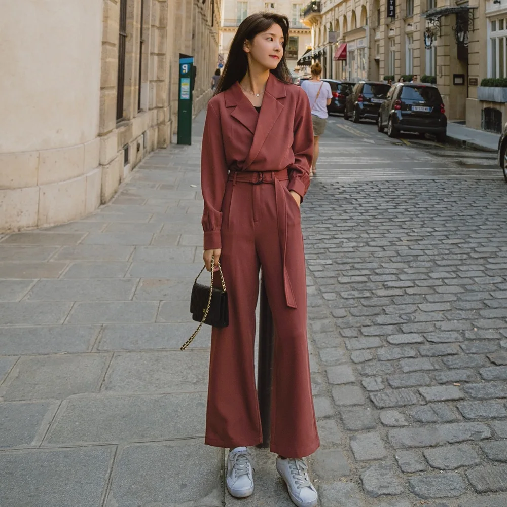 

Photo Shoot 2019 Spring New Style WOMEN'S Dress Retro CHIC-Style Small Suit Coat High-waisted Loose Pants Two-Piece Set