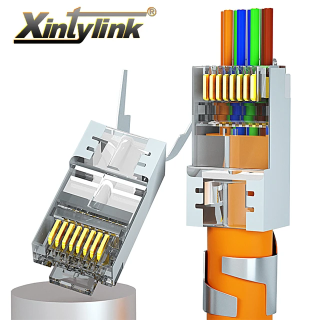 Xintylink-conector rj45 cat6 50U/6U, cable ethernet, conector rg45, cat5e,  utp, 8P8C, rj 45, cat 6, conector lan modular, cat5 keystone - AliExpress