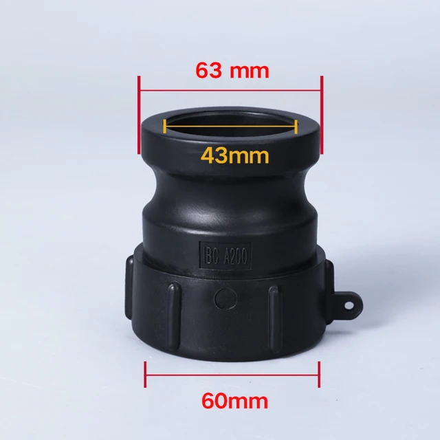 S60*6 IBC Tank Adapter PP Material Camlock Fitting, Type C, 64mm Female Camlock Coupler x 1" 1.5'' 2" Hose Shank 