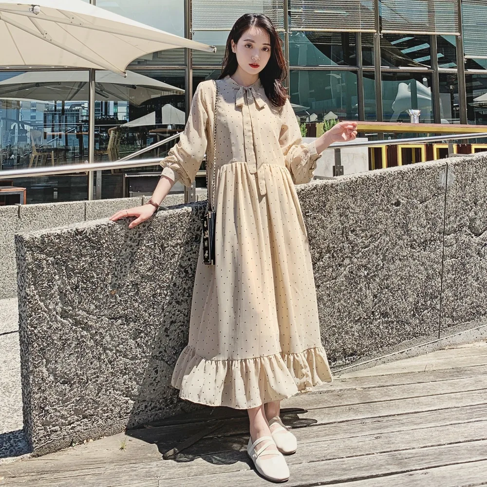 

France Non-mainstream Fairy Skirt Women's 2019 Autumn New Style Retro CHIC Gentle Flounced Chiffon Polka Dot Dress
