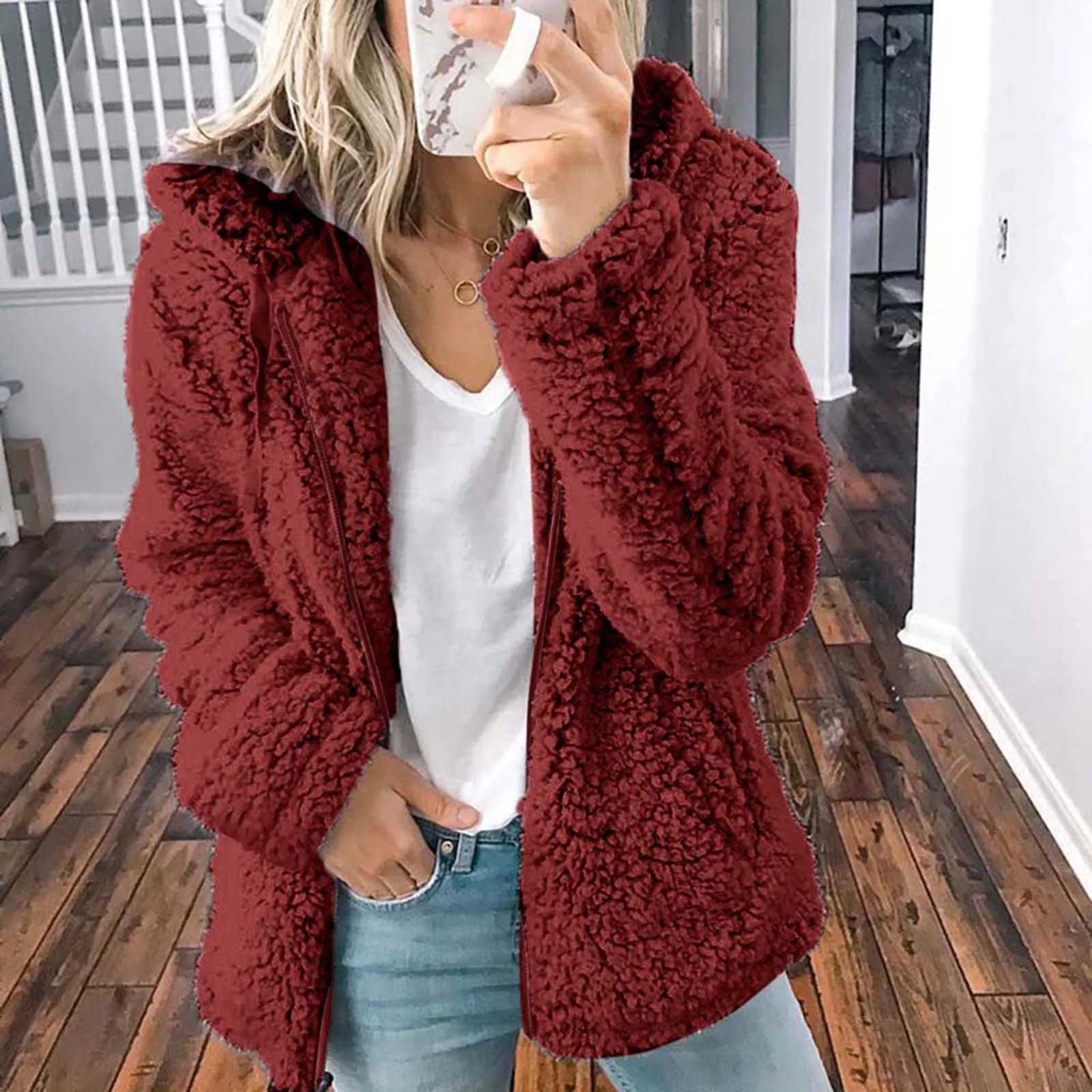 Autumn Winter Faux Fur Coat Women 2021 Casual Warm Soft Zipper Fur Jacket Plush Overcoat Hoodied Plus Size Teddy Coat Female#g3 2