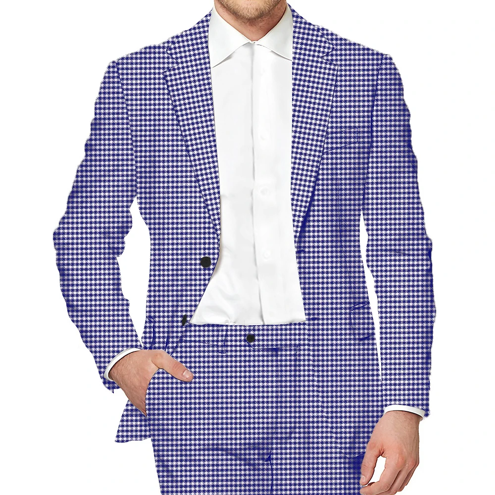 Men Business Leisure Suit Black and White Houndstooth Vintage Wedding Groom Dress Formal Dinner Tuxedo Office Set(Blazer+Pants
