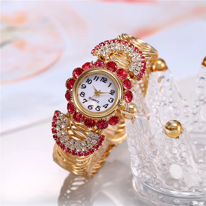 Trend Diamond Bracket Band Ring Bracelet Watch European and American Fashion Gorgeous Rhinestone Female Quartz Watch