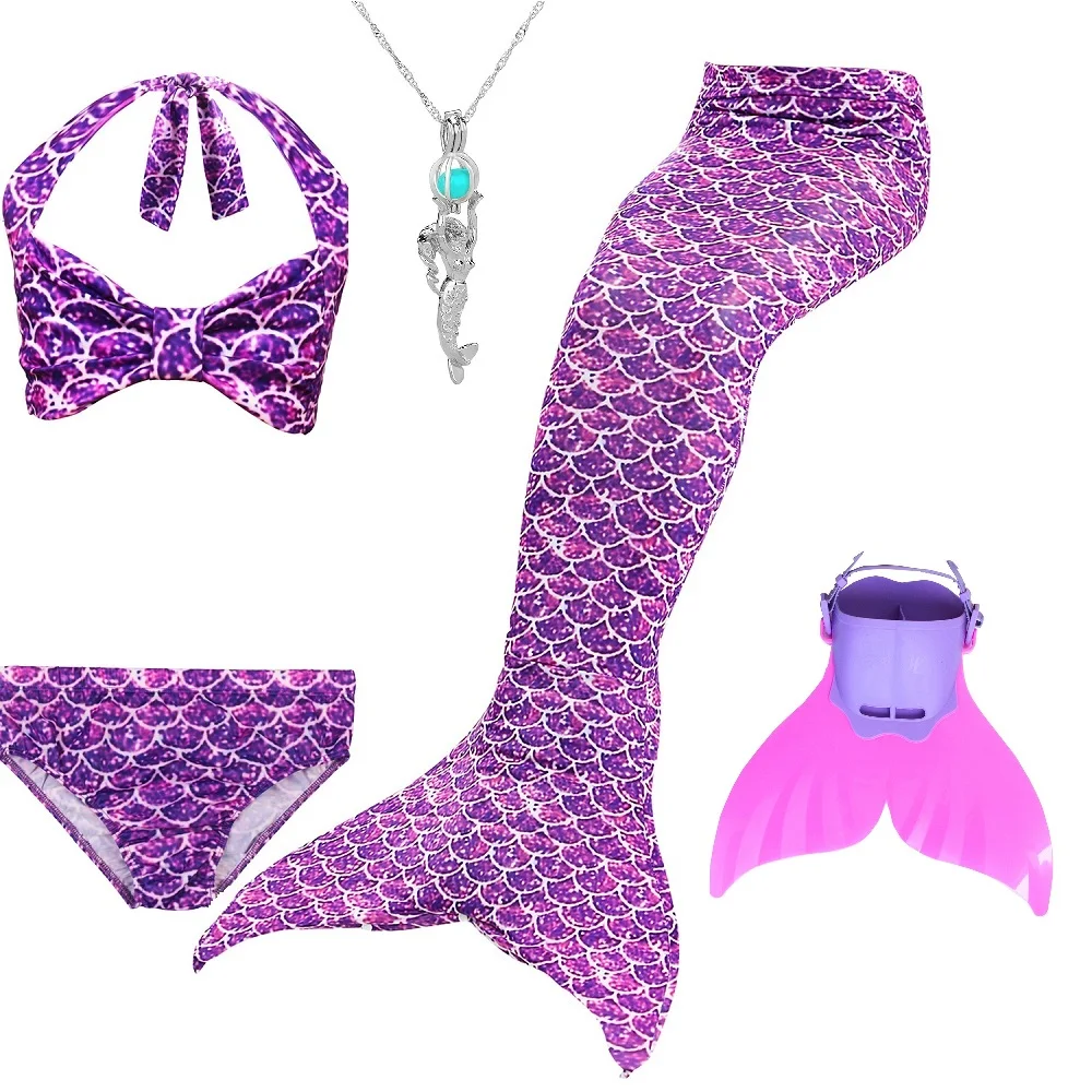 Купальный костюм с хвостом русалки для девочек, купальный костюм, костюм русалки, купальный костюм, можно добавить монофонический плавник, очки с гирляндой - Цвет: DH51 set 2