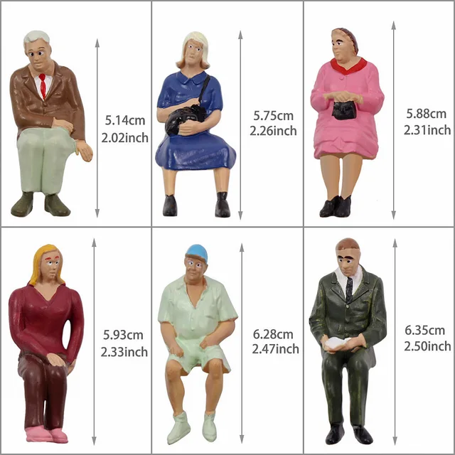 24pcs Model Railway Layout G scale Sitting Figures 1:22.5 1:25 All Seated Painted People 24 Different Poses