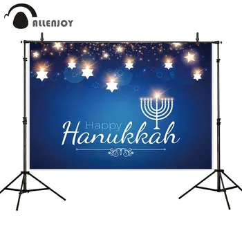 

Allenjoy Jewish Anniversary Party Supplies Glitter Stars Bokeh Blue Nine Candle Light Banners Happy Hanukkah Festival Decoration