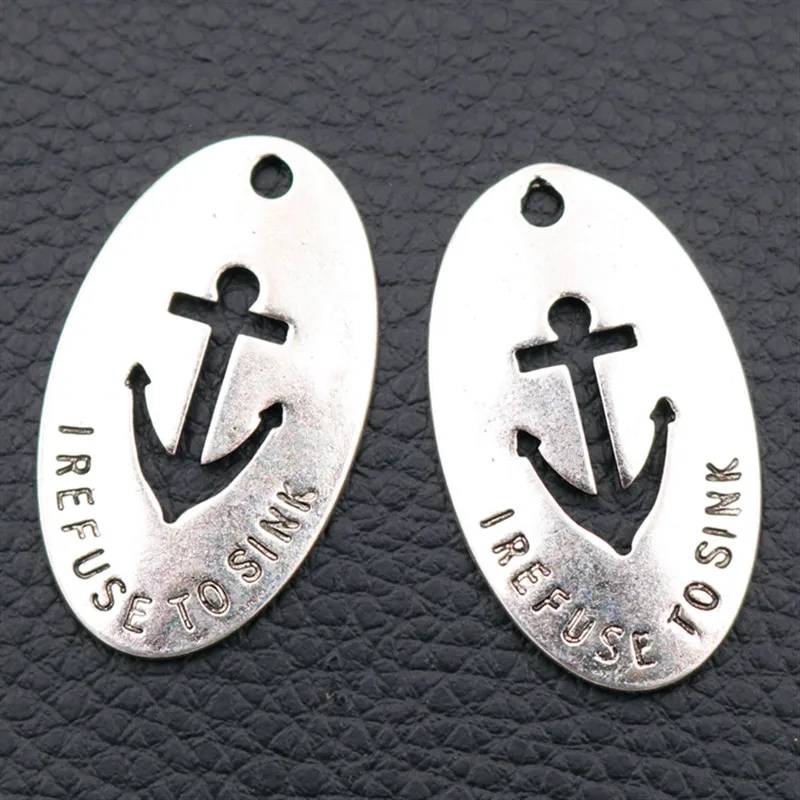 

8pcs Antique Silver Anchor *I Refuse To Sink* Tags Charms Refuse To Sink Guitar Pick Pendant With Handsawed Anchor Cut Out A121