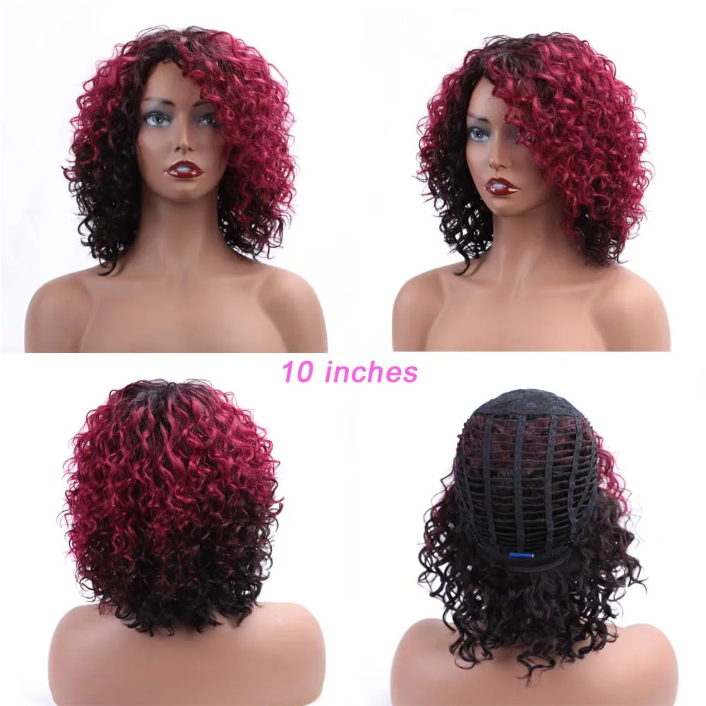 Perucas de Cabelo Humano para Preto Parte do Meio Orsuncer Kinky Curly Perucas Brasileiras Natural Feminino 10 Polegada Ombre Peruca Máquina-feito Não Remy 14 High Quality Apliques e perucas