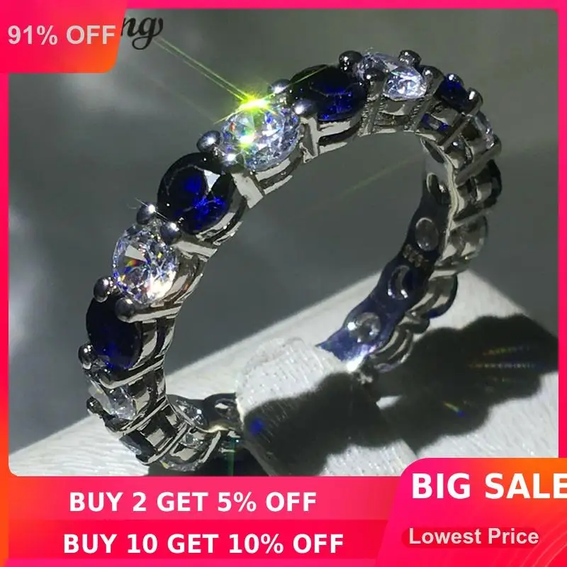 Choucong классическое кольцо 4 мм синий 5A Циркон Cz 925 пробы серебро обручальное кольцо кольца для мужчин и женщин юбилей ювелирные изделия