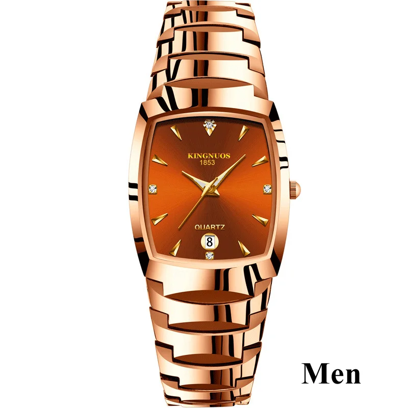 Men Coffee Gold Пара часов для влюбленных Кварцевые наручные часы модные роскошные повседневное украшение браслет Вольфрамовая сталь цвет квадратный пара часов - Цвет: Men Coffee Gold