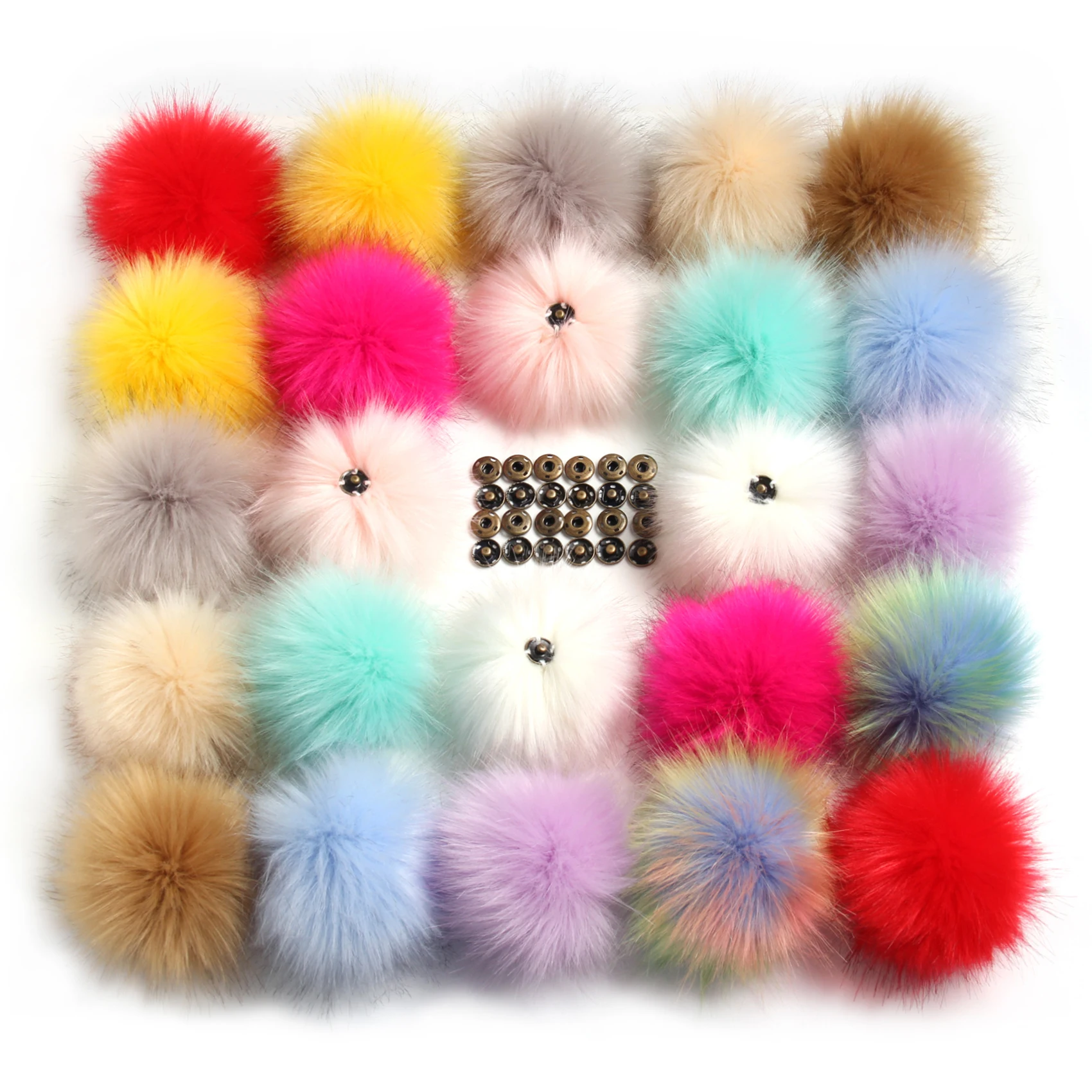 Ball with Press Button for Knitting Hat Key Charm Large Faux Raccoon Fur Pom  Pom