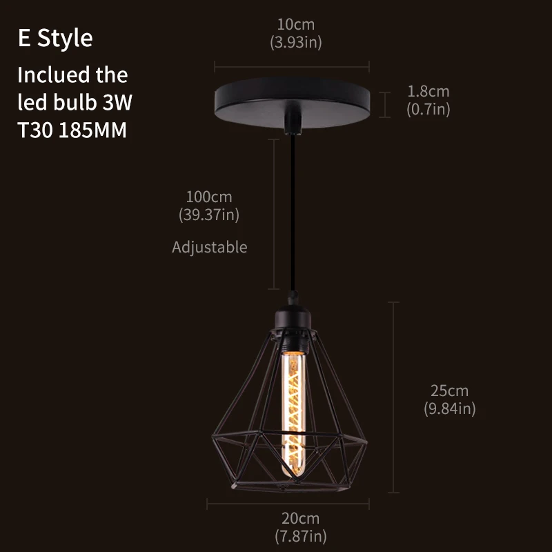 E Style inclued bulb Скандинавские Ретро подвесные светильники черный Современный Железный минималистичный Лофт клетка комнатный светильник винтажный металлический промышленный художественный подвесной светильник для бара - Цвет корпуса: E Style inclued bulb