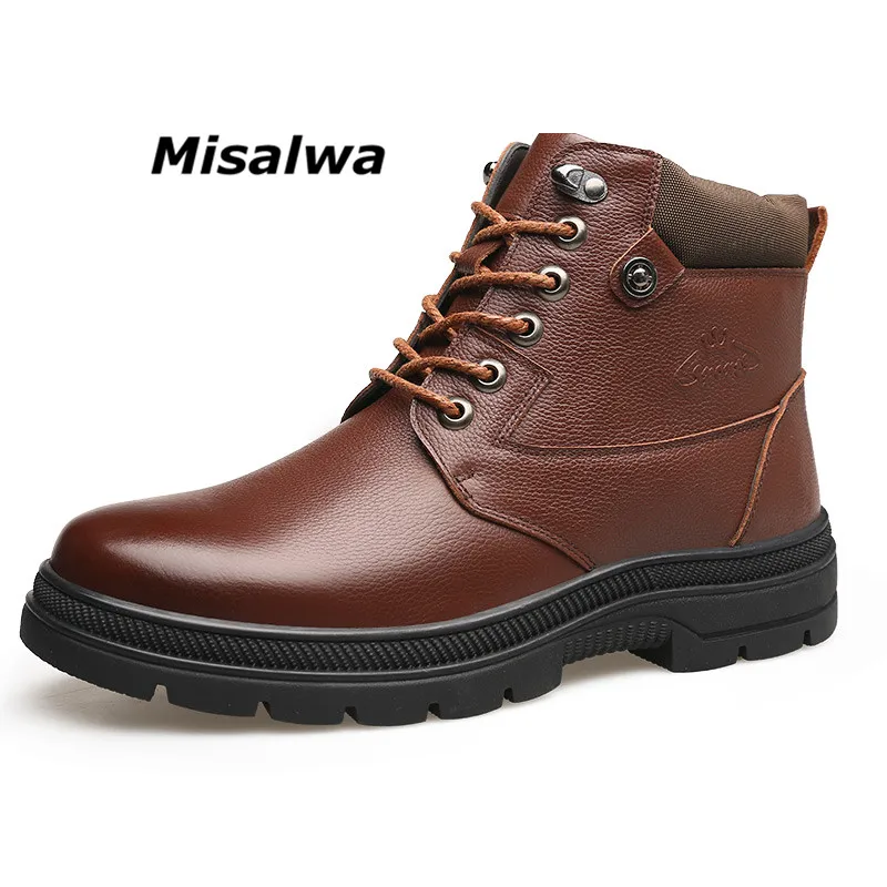 

Misalwa Men Winter Boots High Quality Split leather Father Warm Anti-skid Snow Boots Heavy Male Ankle Formal Boots Vintage 2019