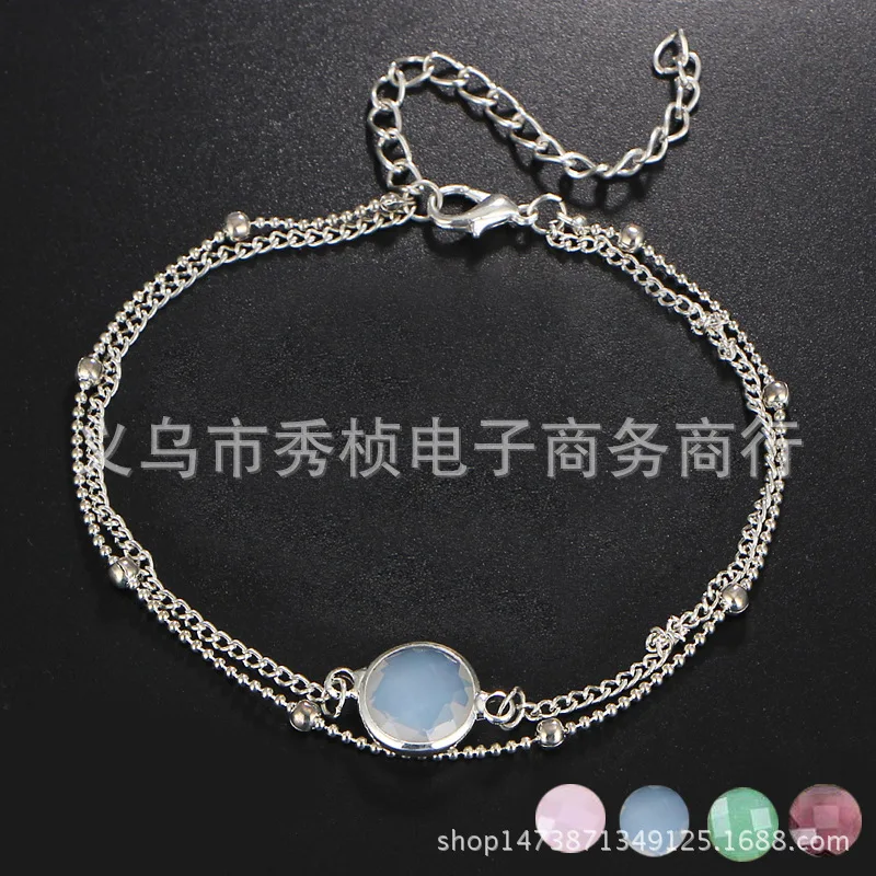 

Europe And America Double Layer Anklet Crystal Accessories Bead Necklace Handmade Foot Chain Double Headed Crystal Drilling Foot