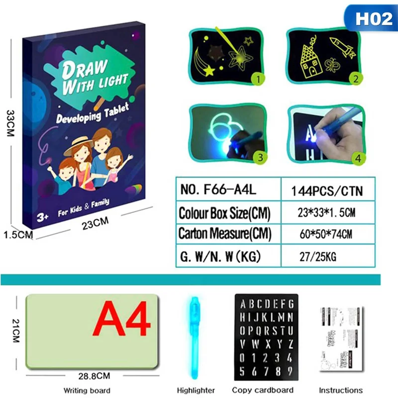 Горячая доска для рисования светящаяся доска светящаяся Волшебная Люминесцентная доска 3D доска для рисования прочная Детская игрушка Подарки новое поступление - Цвет: A4