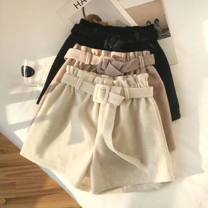 biker shorts women Joggers Summer with Belt Woolen Aesthetic Casual Streetwear Shorts Vintage Female Solid Korean Harajuku High Waist Women Shorts bermuda shorts