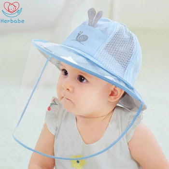 

Herbabe 3-15M Baby Shield Hat for Summer Cotton Anti-saliva Children Kids Bucket Cap Eye Protection Mask Removable Face Shield