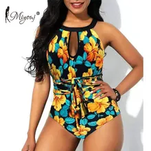 Сексуальный цельный купальник Глубокий v-образный вырез открытые купальные костюмы женский купальный костюм принт монокини с цветочным рисунком с завязками высоко на шее пляжная одежда