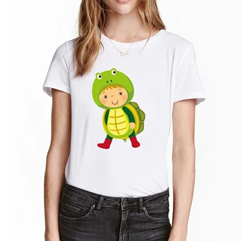 

Women Cotton Tshirts Casual Short Sleeves Tops Femme Tees Woman Clothing New Fashion Animal Kid Print T Shirts