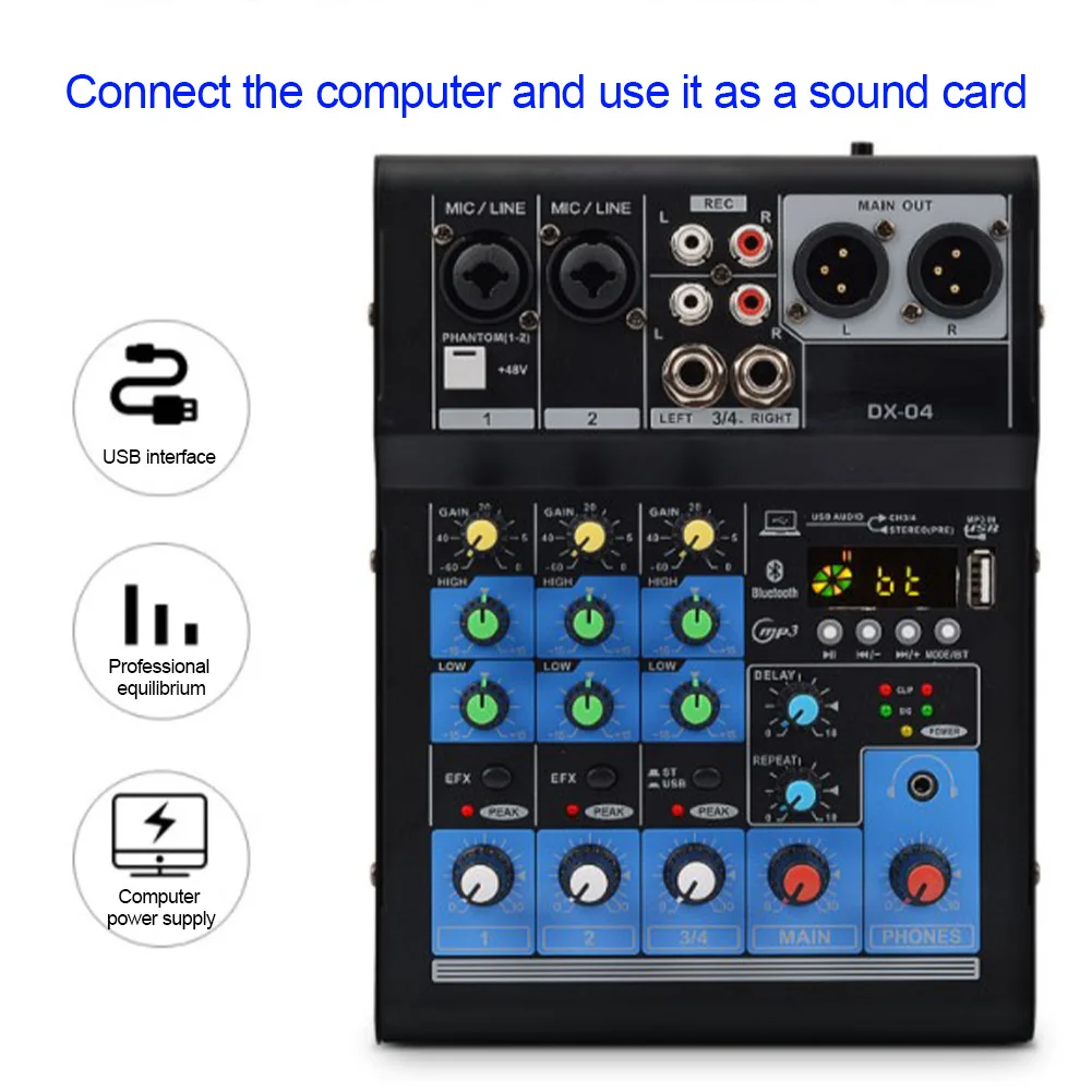Стерео домашний DJ Караоке Bluetooth запись USB аудио микшер 4 канала звуковая карта микшерный пульт KTV портативный небольшой профессиональный