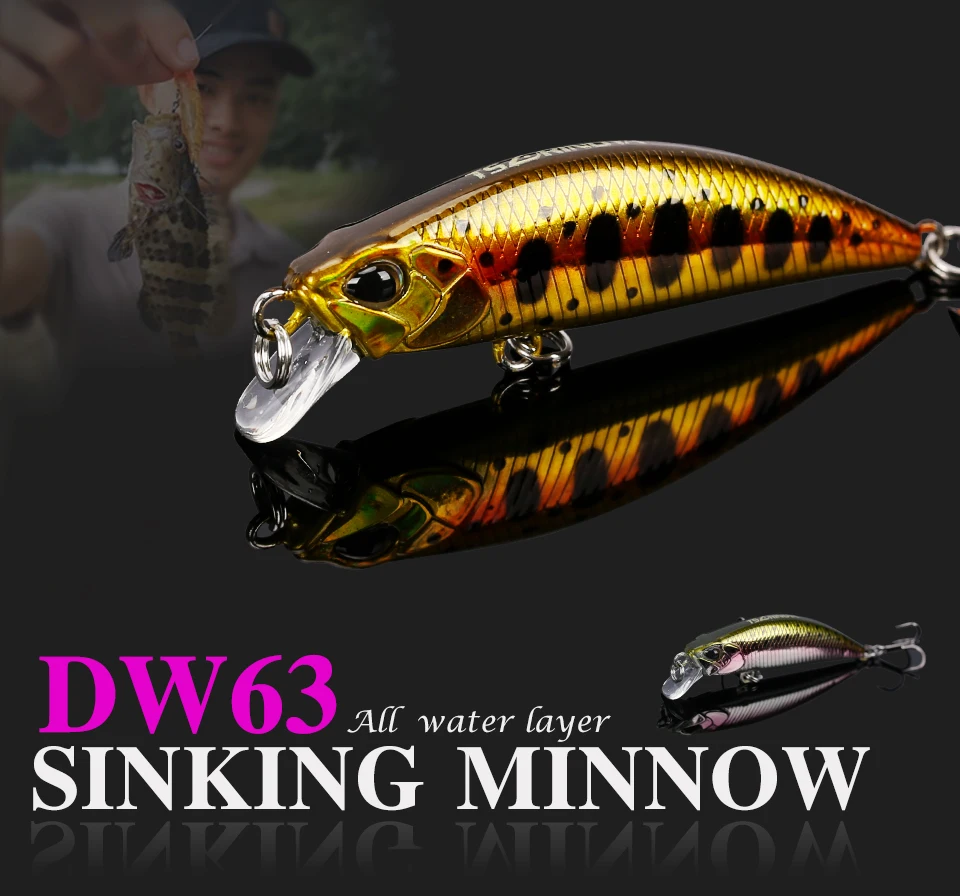 Isca de Pesca Tsurinoya 5g Afundando Minnow Hard Bait Mini Agudos Gancho Camada Natação Completa Isca Artificial 14 Pçs Dw63 50mm 2 minnow agudos gancho camada natação completa isca artificial