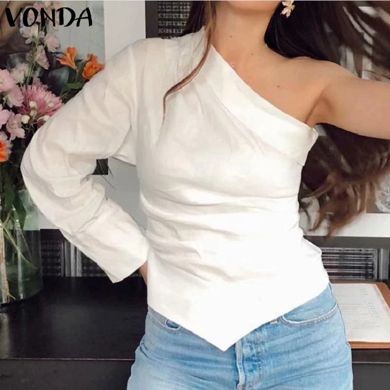 

VONDA Off Sholuder Ladies Shirts Women Tunic Plus Size Sexy Party Tops Female 2020 Summer Bohemian Blouse Blusas Feminina S-5XL
