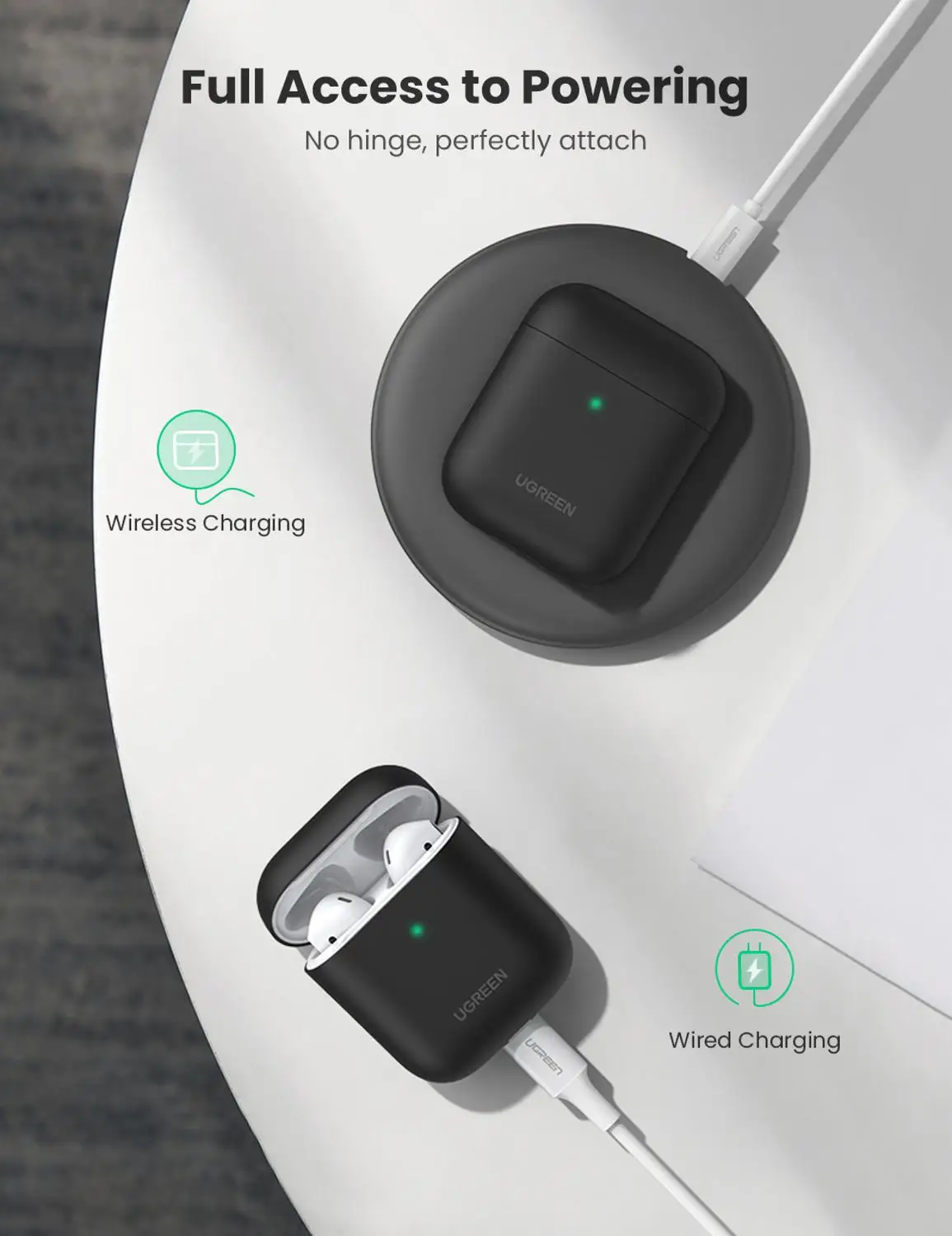 Чехол UGREEN для Airpods защитный чехол черный зеленый ультратонкий Ударопрочный