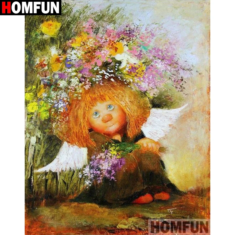 Алмазная живопись HOMFUN вышивка крестиком 5D Девушка ангел цветок домашний декор