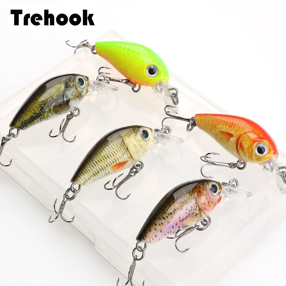 

TREHOOK Mini Crankbait 5pcs Fishing Lures 3.6cm 3.6g Topwater Artificial Hard Bait Minnow Swimbait Wobblers Carp Fishing Lure Set