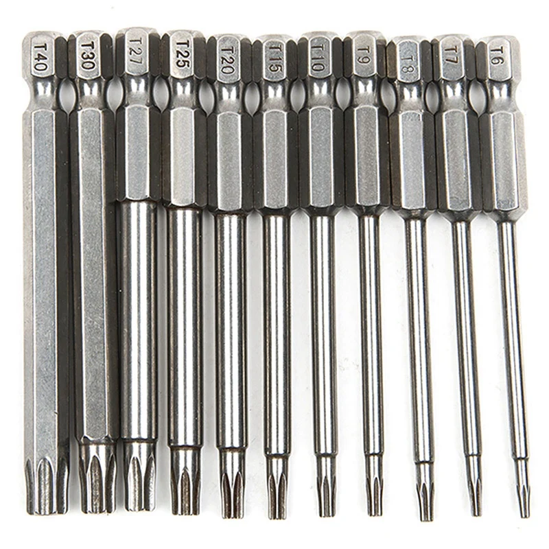 

TOP 11Pcs 75Mm Magnetic S2 Steel Screwdriver Bits Hex Torx Head T6/T7/T8/T9/T10/T15/T20/T25/T27/T30/T40