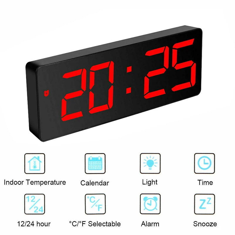 New Digital LED Large Display Alarm Clock Home Decor Desktop Ornaments USB/Battery Operate Mirror Face Design | Дом и сад