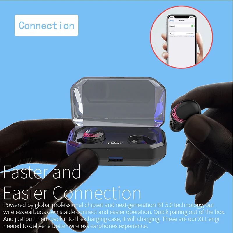 X10 TWS настоящие беспроводные наушники Bluetooth 5,0 наушники IPX7 водонепроницаемые с 3300 мАч зарядным устройством микрофон держатель для зарядного устройства мобильного телефона