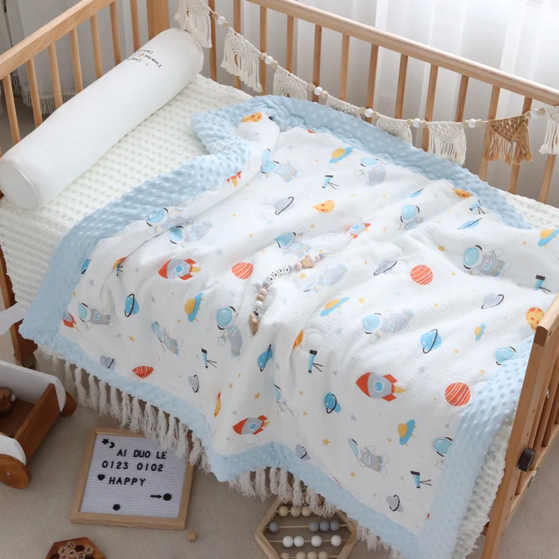 Minky Dot & Cotton Baby Quilt Cotton Comforter For Newborns Rainbow 100x120cm
