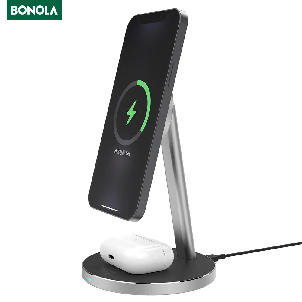 Bonola Magnetic Wireless Charger Desktop Holder for iPhone 12 Pro Max/12 Mini Mag safe Wireless Charging Stand for Airpods Pro