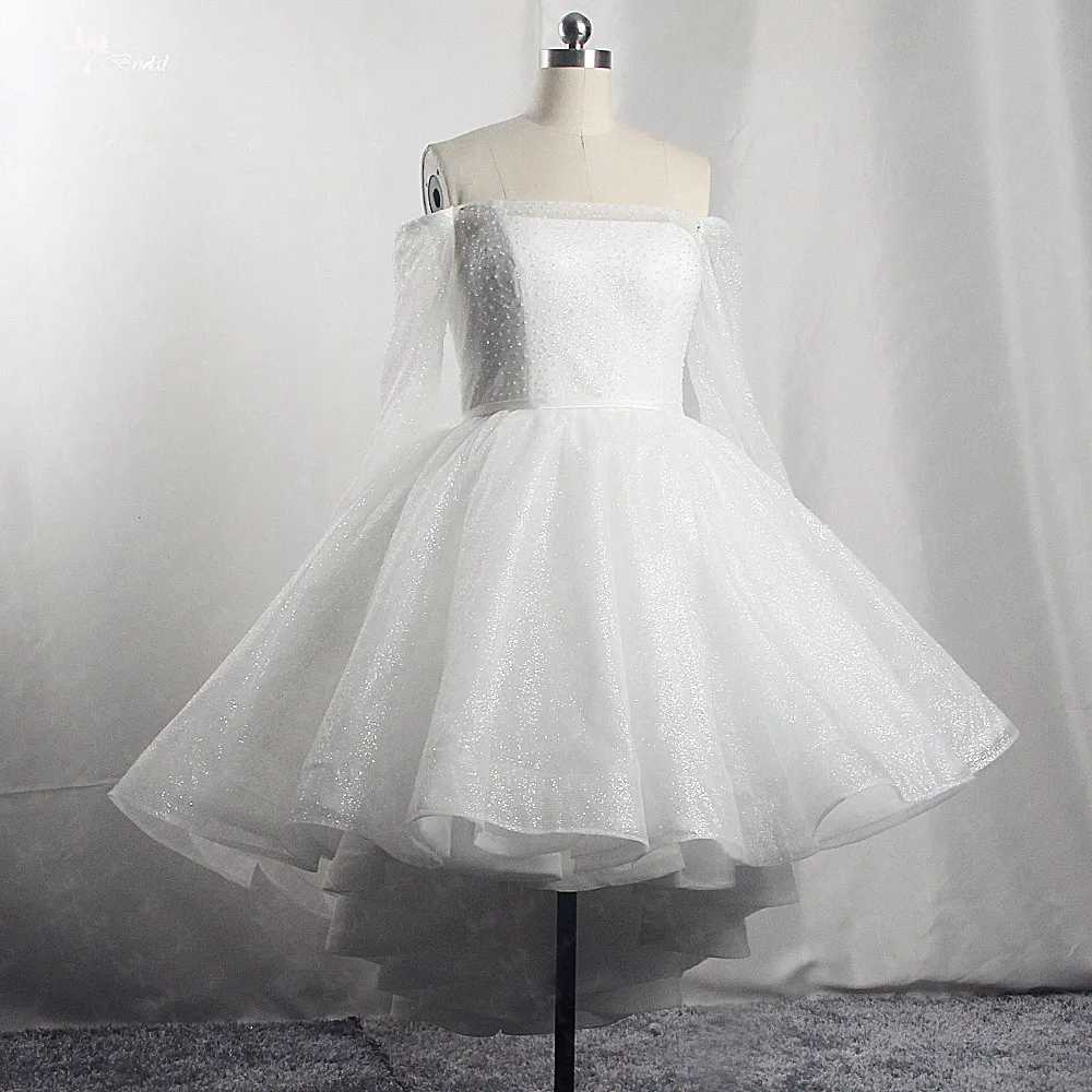 Rsw1645 Real Pictures Bling Bling Glitters Elegante Long Sleeves Off The Shoulder High Low Boda Civil Vestido De Novia Corto Wedding Dresses Aliexpress