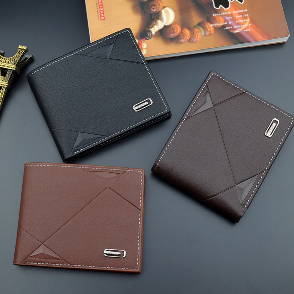 

Casual Men's Wallets Leather Solid Luxury Wallet Men Pu Leather Slim Bifold Short Purses Credit Card Holder Business Male Purse
