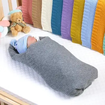 

100x80cm Solid Color Soft Breathable Knitted Baby Blanket Nursery Swaddle Quilt Perfect for cribs strollers car sun shield