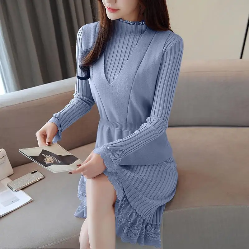 Новинка 2021 вязаный свитер жилет юбка для женщин Осень-зима талия тонкая из двух