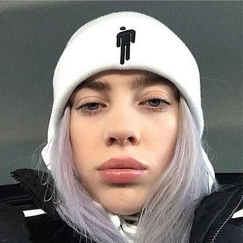 Шапка-бини с вышивкой Billie Eilish для женщин и мужчин, вязаные теплые зимние шапки для мужчин и женщин, одноцветные Повседневные шапки в стиле хип-хоп с манжетами