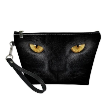 

Cosmetic Bag Women Small Travel Makeup Bag Great Bag Zipper Make Up Bags Fashion Black Cat 3D Printed Ladies Toiletry Kit Box