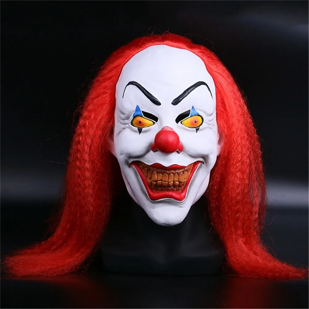 Красные волосы страшный латекс 1990 Стивен Кинг это клоун Pennywise Вечерние Маски платье Забавный костюм для косплея Джокер, клоун маски реквизит