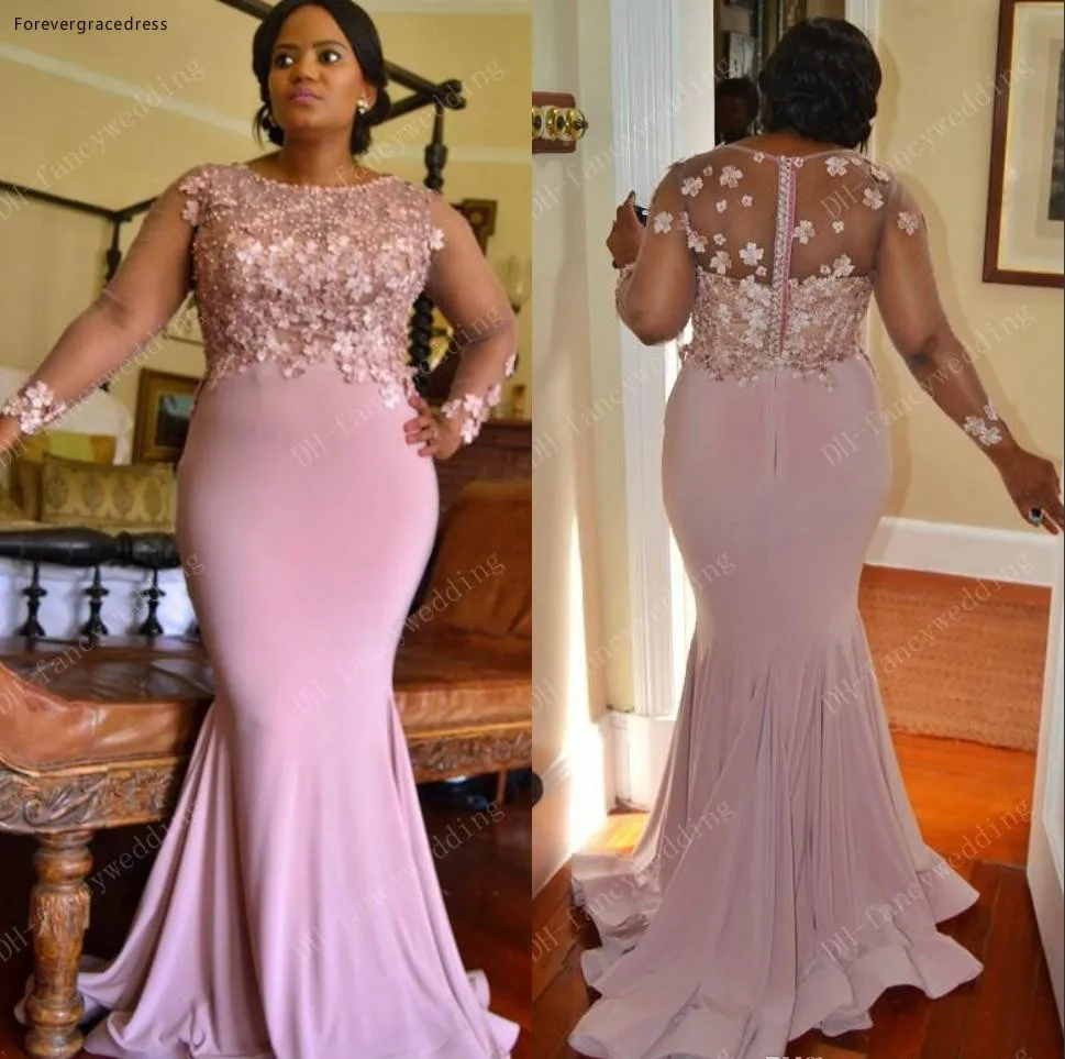 Plus Size Mermaid Lace Arabic 2017 Bridesmaid Dresses Long Sleeves Beaded Maid Of Honor Dresses Spandex Evening Dresses  116 (2)