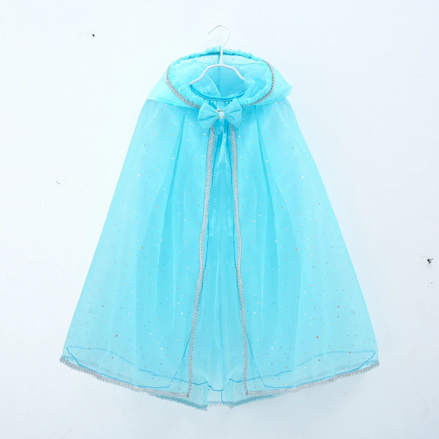 Плащ «Эльза» для девочек; платье «Эльза» с цветочным узором для девочек; накидка принцессы на свадьбу; накидка для девочек; блестящая Детская куртка с капюшоном и блестками - Цвет: Небесно-голубой