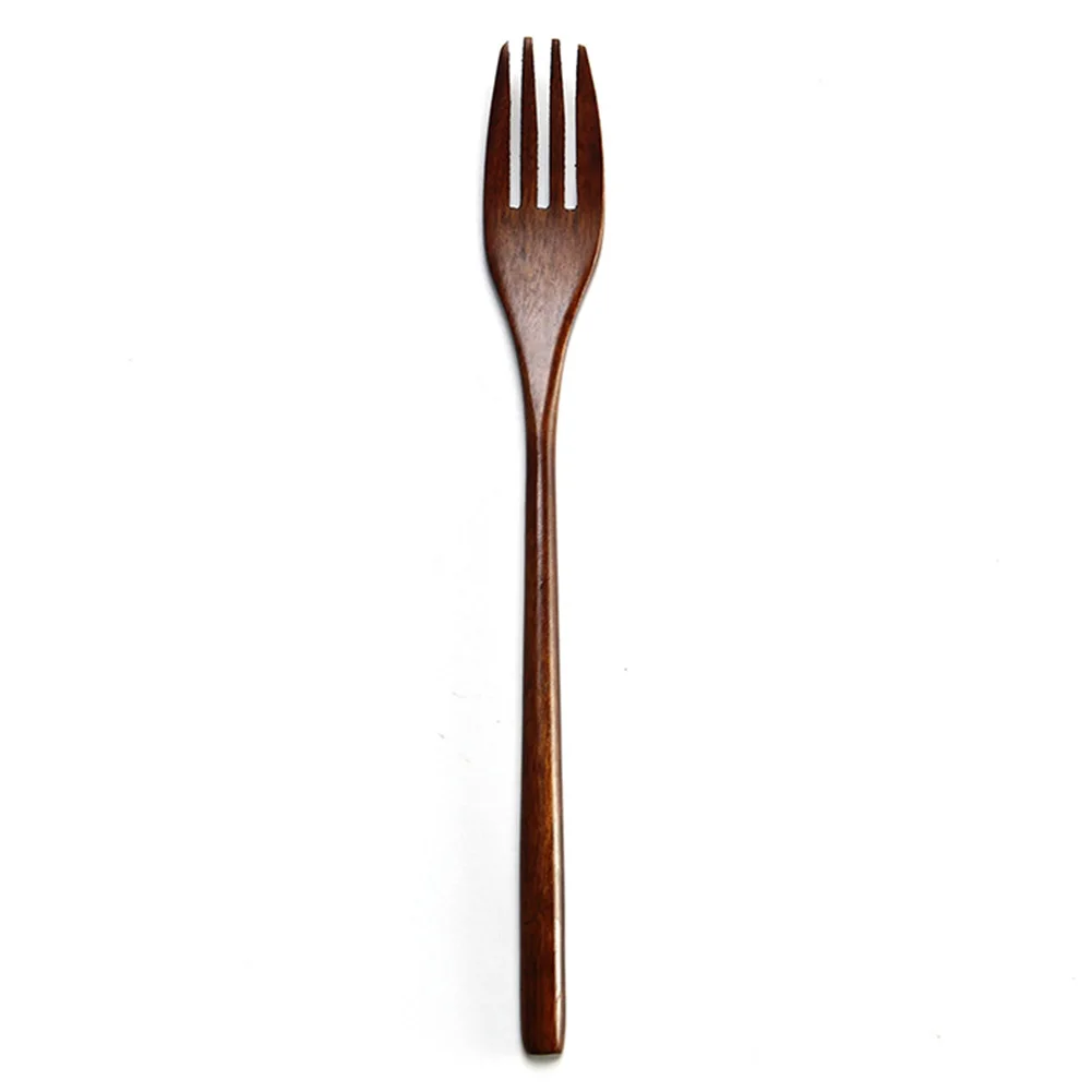 5Pcs Japanese Silver Cutlery Dinner Eco-friendly Wooden Salad Tableware For Kids Adult Flatware Fork Dinnerware