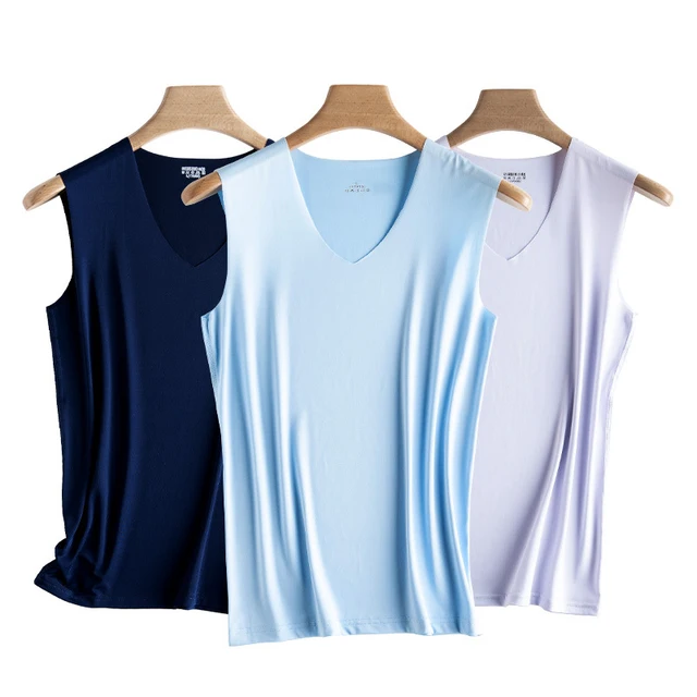Ice Silk Seamless Men's Vest Loose Sleeveless Sport Bodysuit Plain Color Casual Summer Cotton Tank Undershirts 2
