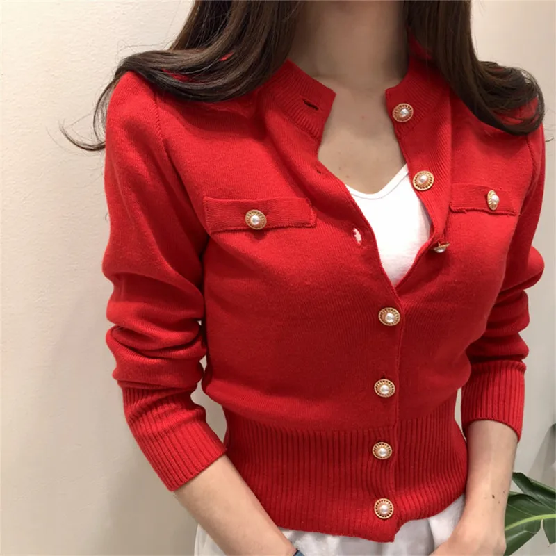 ALPHALMODA длинный рукав вязаный свитер осень новая Корейская версия тонкий кардиган однобортный формальный зимний джемпер