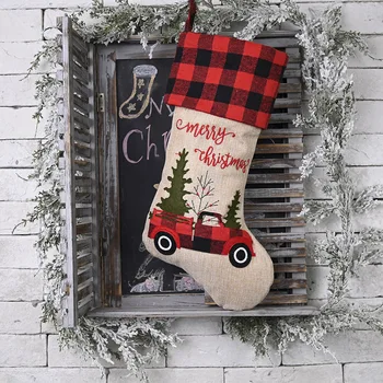 

Black Red Grids Christmas Stockings for Christmas Tree Decorations Car Merry Christmas Socks Pendant Kids Xmas Candy Gift Bag