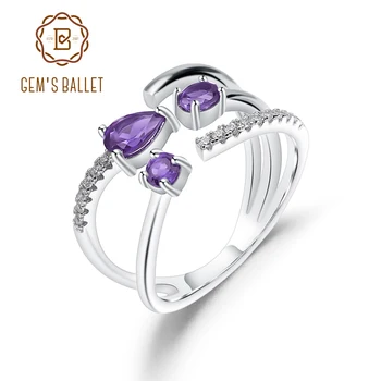 

GEM'S BALLET 0.67Ct Natural Amethyst Three Stone Swirls Ring 925 Sterling Silver Adjustable Open Ring For Women Fine Jewelry